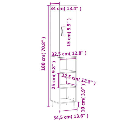 vidaXL Kaappi betoninharmaa 34,5x34x180 cm tekninen puu