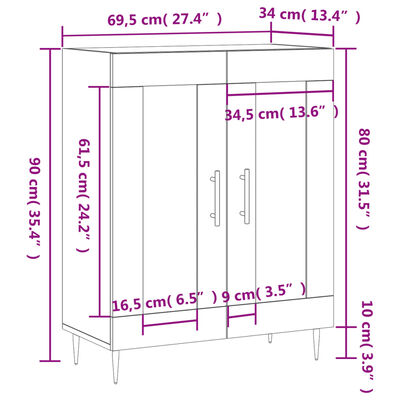 vidaXL Senkki betoninharmaa 69,5x34x90 cm tekninen puu