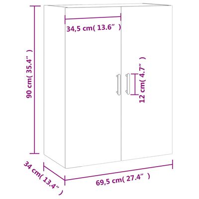 vidaXL Seinäkiinnitettävä kaappi ruskea tammi 69,5x34x90 cm