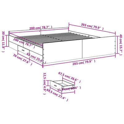 vidaXL Sängynrunko laatikoilla Sonoma-tammi 200x200 cm tekninen puu