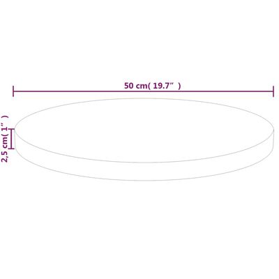 vidaXL Pyöreä pöytälevy Ø50x2,5 cm käsittelemätön täysi tammi