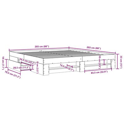 vidaXL Sängynrunko Sonoma-tammi 200x200 cm tekninen puu