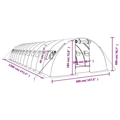 vidaXL Kasvihuone teräsrungolla valkoinen 48 m² 12x4x2 m