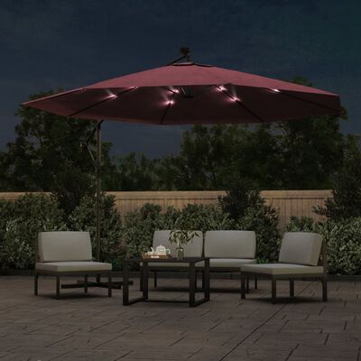 vidaXL Aurinkovarjo cantilever LED-valoilla 350 cm viininpunainen