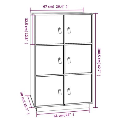 vidaXL Kaappi hunajanruskea 67x40x108,5 cm täysi mänty