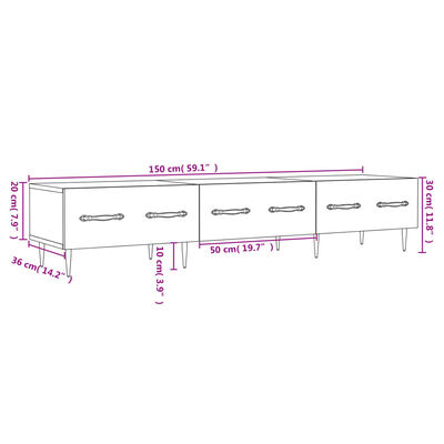 vidaXL TV-taso betoninharmaa 150x36x30 cm tekninen puu