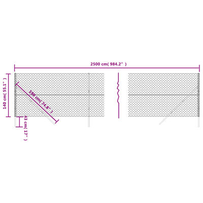 vidaXL Verkkoaita antrasiitti 1,4x25 m