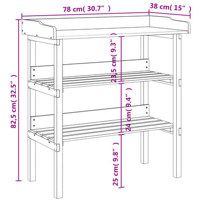 vidaXL Kukkapöytä hyllyillä 78x38x82,5 cm täysi kuusi