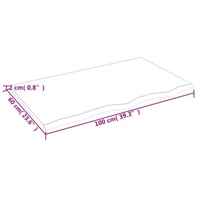 vidaXL Pöytälevy 100x60x2 cm käsittelemätön täystammi