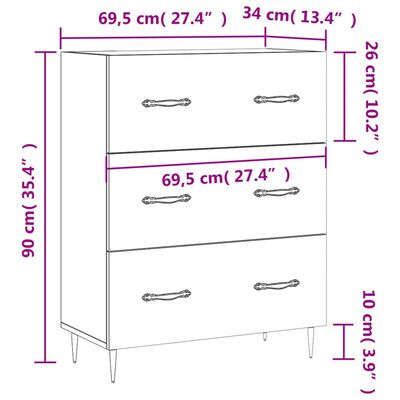 vidaXL Senkki Sonoma-tammi 69,5x34x90 cm tekninen puu