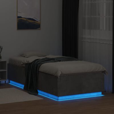 vidaXL Sängynrunko LED-valoilla betoninharmaa 100x200 cm tekninen puu