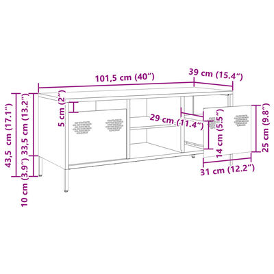 vidaXL TV-taso oliivinvihreä 101,5x39x43,5 cm kylmävalssattu teräs