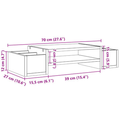 vidaXL Näyttöteline säilytystila ruskea tammi 70x27x15 cm tekninen puu