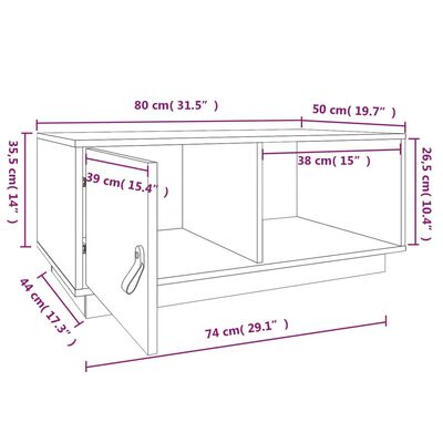 vidaXL Sohvapöytä 80x50x35,5 cm täysi mänty