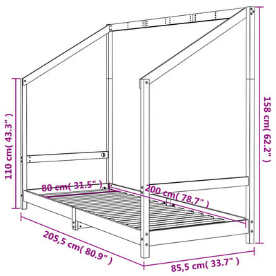 vidaXL Lasten sängynrunko valkoinen 80x200 cm täysi mänty