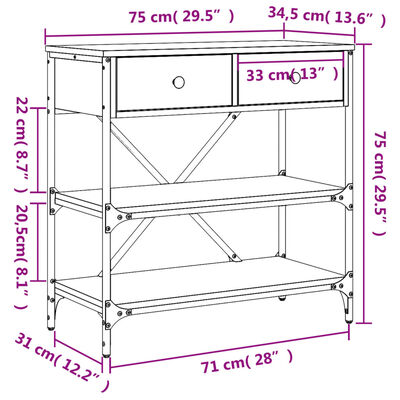 vidaXL Konsolipöytä Sonoma-tammi 75x34,5x75 cm tekninen puu