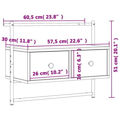 vidaXL TV-kaappi seinälle harmaa Sonoma 60,5x30x51 cm tekninen puu