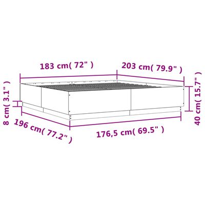 vidaXL Sängynrunko LED-valoilla harmaa Sonoma 180x200 cm tekninen puu