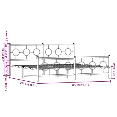 vidaXL Metallinen sängynrunko päädyillä musta 200x200 cm