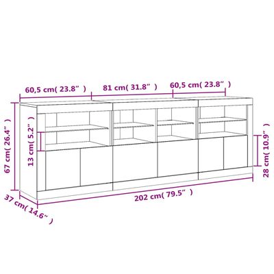 vidaXL Senkki LED-valoilla valkoinen 202x37x67 cm