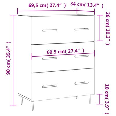 vidaXL Senkki Sonoma-tammi 69,5x34x90 cm tekninen puu