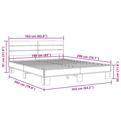 vidaXL Sängynrunko musta 160x200 cm tekninen puu ja metalli