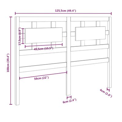 vidaXL Sängynpääty hunajanruskea 125,5x4x100 cm täysi mänty