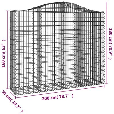 vidaXL Kaareva kivikori 200x50x160/180 cm galvanoitu rauta