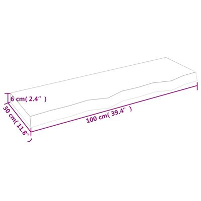 vidaXL Kylpyhuoneen työtaso t.ruskea 100x30x(2-6)cm käsitelty täyspuu