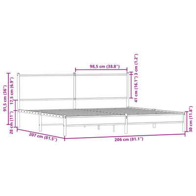 vidaXL Metallinen sängynrunko ilman patjaa ruskea tammi 200x200 cm