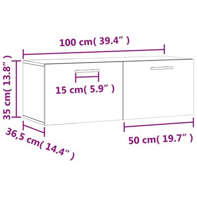 vidaXL Seinäkaappi korkeakiilto valkoinen 100x36,5x35 cm tekninen puu