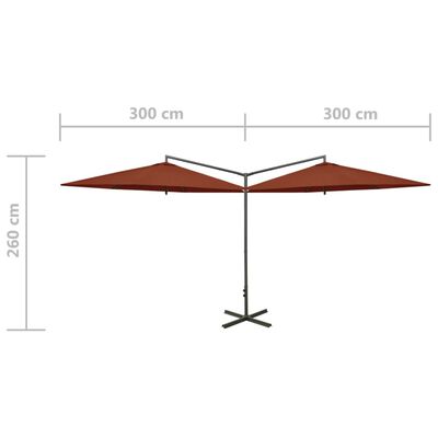 vidaXL Puutarhan tupla-aurinkovarjo terästolpalla 600 cm terrakotta