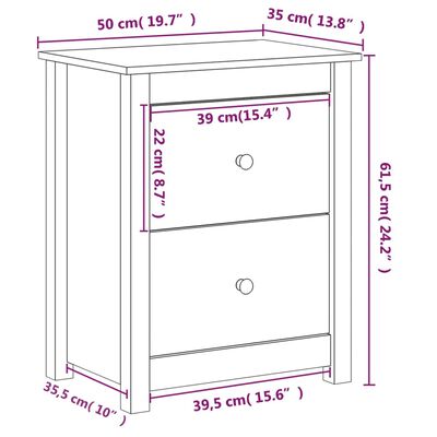 vidaXL Yöpöydät 2 kpl hunajanruskea 50x35x61,5 cm täysi mänty