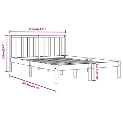 vidaXL Sängynrunko musta täysi mänty 180x200 cm Super King