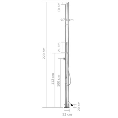 vidaXL Puutarhasuihku ruskealla alustalla 225 cm ruostumaton teräs