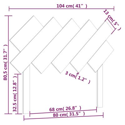 vidaXL Sängynpääty musta 104x3x80,5 cm täysi mänty