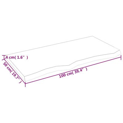 vidaXL Kylpyhuoneen työtaso v.ruskea 100x50x(2-4)cm käsitelty täyspuu