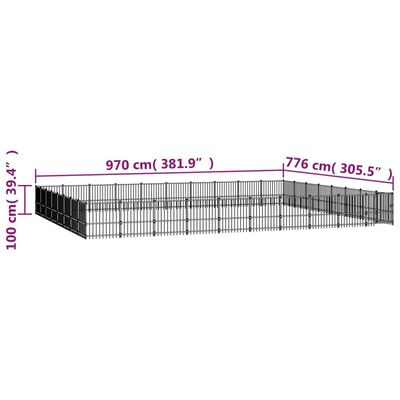 vidaXL Koiran ulkohäkki teräs 75,27 m²