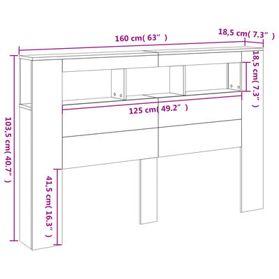 vidaXL Sängynpääty LED-valoilla valk. 160x18,5x103,5 cm tekninen puu