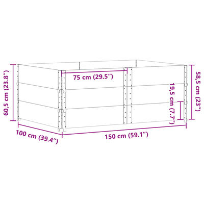 vidaXL Kukkalaatikko musta 150x100 cm täysi mänty