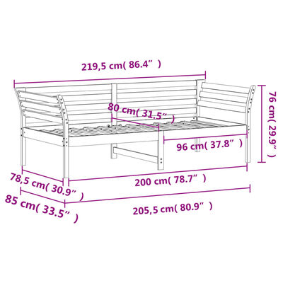 vidaXL Vuodesohva ilman patjaa vahanruskea 80x200 cm täysi mänty