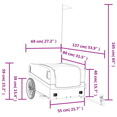 vidaXL Polkupyörän peräkärry musta ja vihreä 45 kg rauta