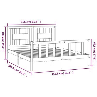 vidaXL Sängynrunko päätylevyllä 150x200 cm täysi mänty King Size