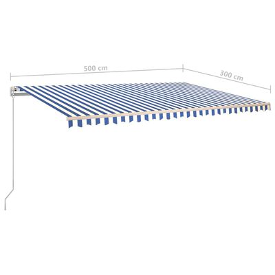 vidaXL Sisäänkelattava markiisi LED/tuulisensori 5x3 m sinivalkoinen