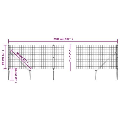 vidaXL Verkkoaita maapiikeillä antrasiitti 0,8x25 m