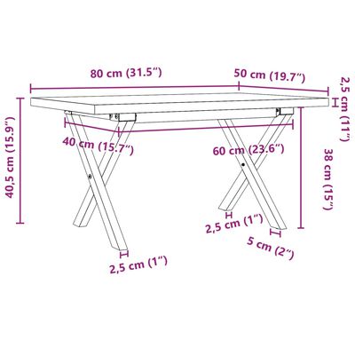 vidaXL Sohvapöytä X-runko 80x50x40,5 cm täysi mänty ja valurauta