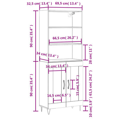 vidaXL Kaappi Sonoma tammi 69,5x34x180 cm tekninen puu