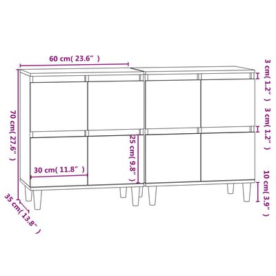 vidaXL Senkit 2 kpl savutammi 60x35x70 cm tekninen puu