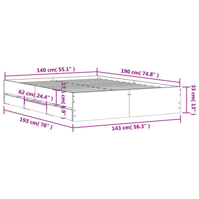 vidaXL Sängynrunko laatikoilla harmaa Sonoma 140x190 cm tekninen puu