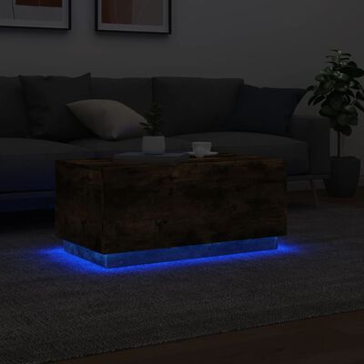 vidaXL Sohvapöytä LED-valoilla savutammi 90x50x40 cm